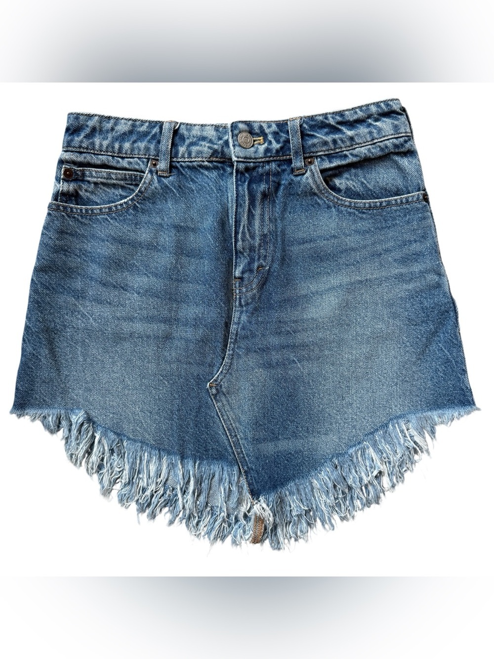 Free People We The Free Frayed Handkerchief Hem Denim Mini Skirt Boho 25 Party